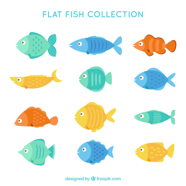 Free Vector | Set of colorful fishes in flat style