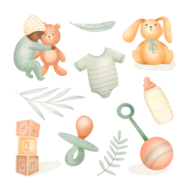 Free Vector | Watercolor baby stuff collection