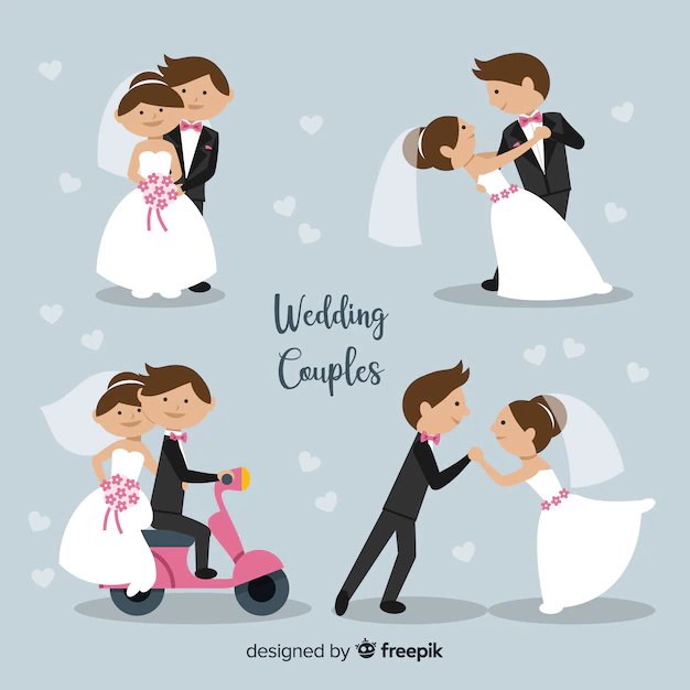 Free Vector | Wedding couple character collection