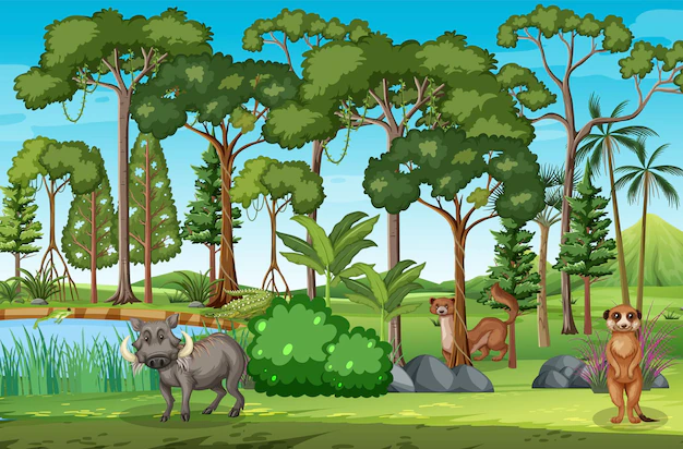 Free Vector | Forest scene with various wild animals