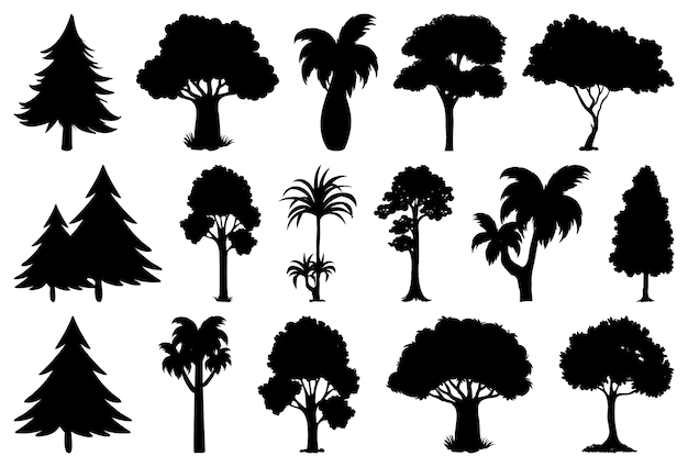 Free Vector | Set of plant and tree silhouette