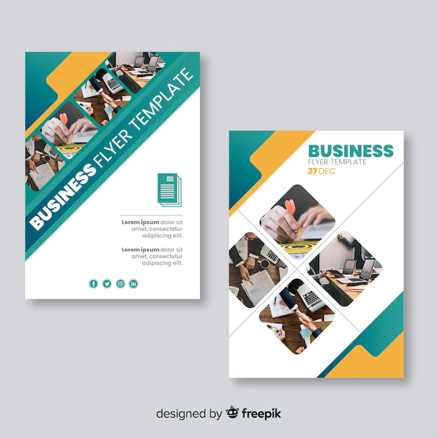 Free Vector | Business flyer template with mosaic pictures