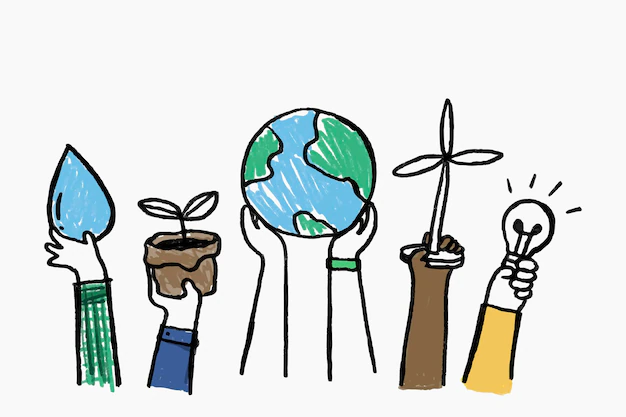 Free Vector | Environment doodle vector, renewable energy concept