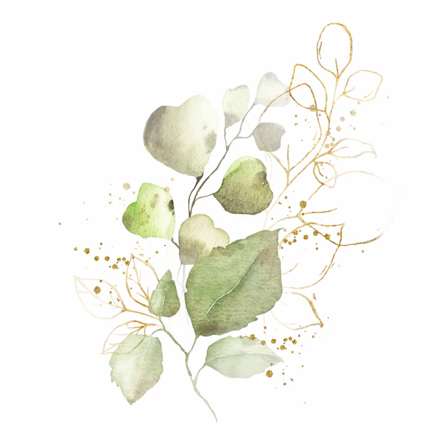 Free Vector | Watercolor arrangement with green leaves golden herbs bouquet