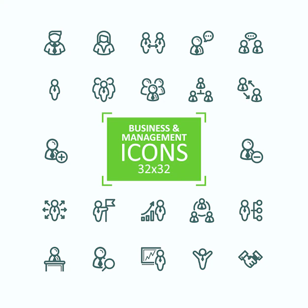 Free Vector | Set of vector illustrations fine line icons, collection of business people icons, personnel management