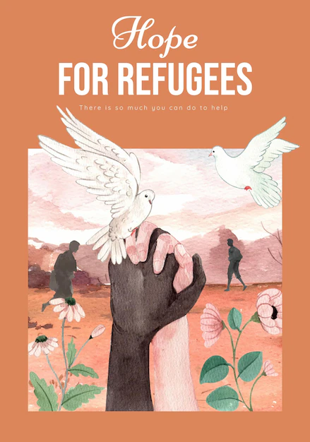 Free Vector | Poster template with hope refugees safe conceptwatercolor style