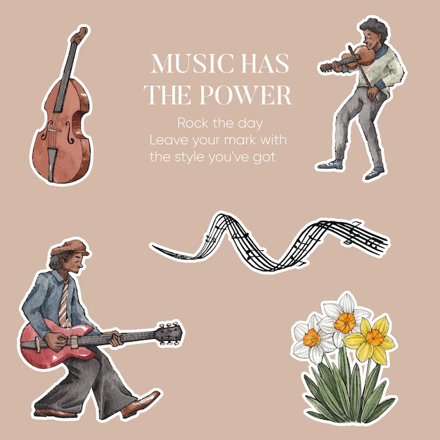 Free Vector | Sticker template with diverse music on street conceptwatercolor style
