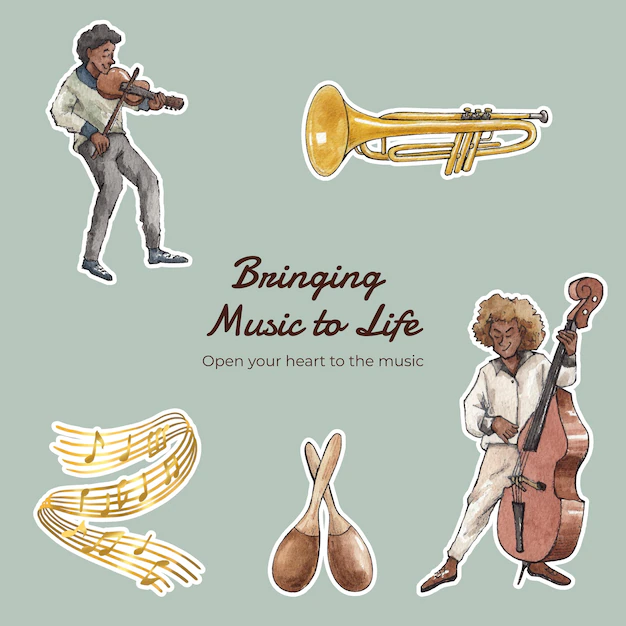 Free Vector | Sticker template with diverse music on street conceptwatercolor style
