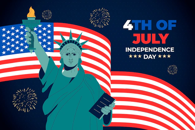 Free Vector | Hand drawn 4th of july background with statue of liberty