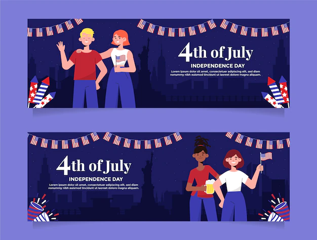 Free Vector | Hand drawn 4th of july banners with decorations