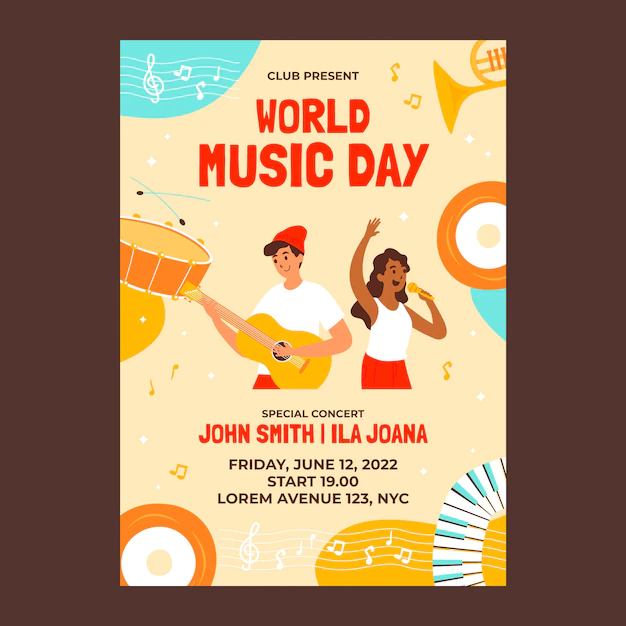 Free Vector | Hand drawn world music day flyer template