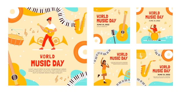 Free Vector | Hand drawn world music day instagram post collection