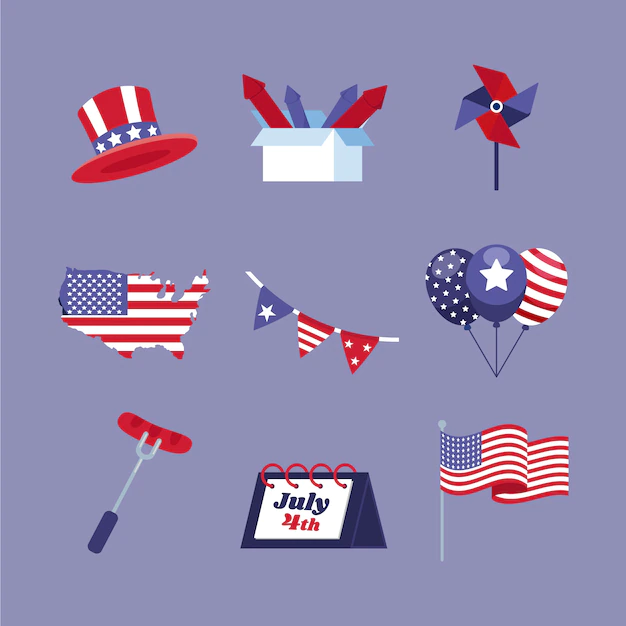 Free Vector | Realistic 4th of july element pack