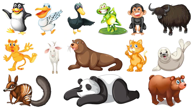 Free Vector | Many wild animals on white background