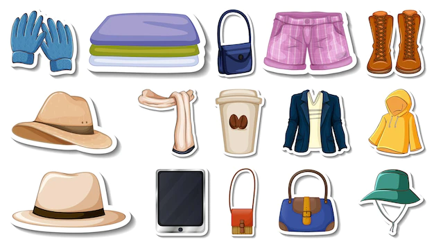 Free Vector | Sticker set of clothes and accessories
