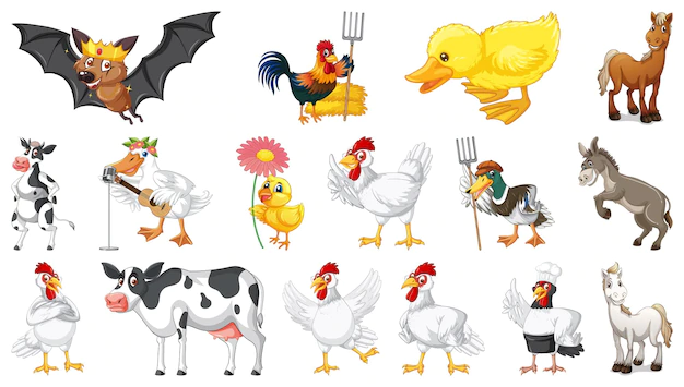 Free Vector | Many farm animals on white background