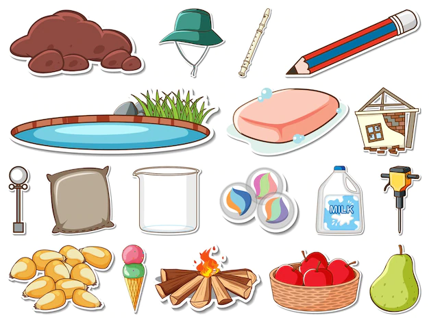 Free Vector | Sticker set of mixed daily objects