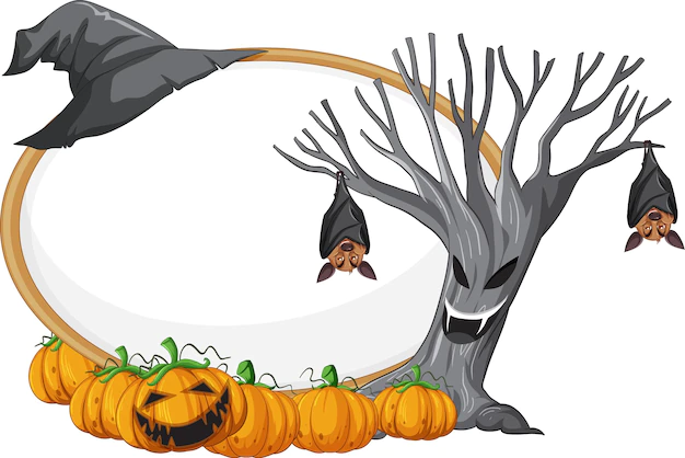 Free Vector | Blank wooden signboard with bat in halloween theme
