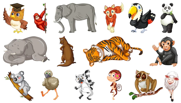 Free Vector | Many wild animals on white background