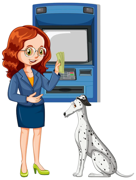 Free Vector | Business woman withdraw money from atm machine