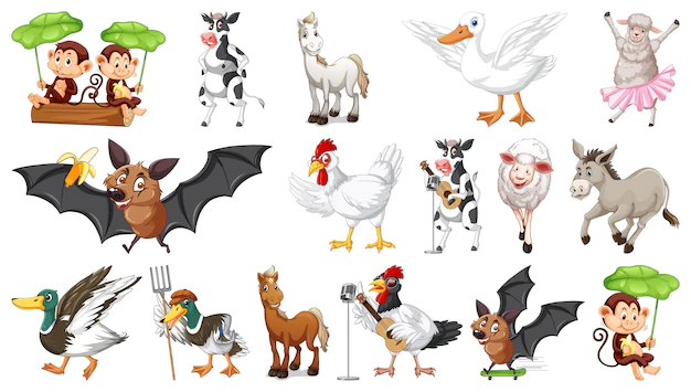 Free Vector | Many farm animals with happy face