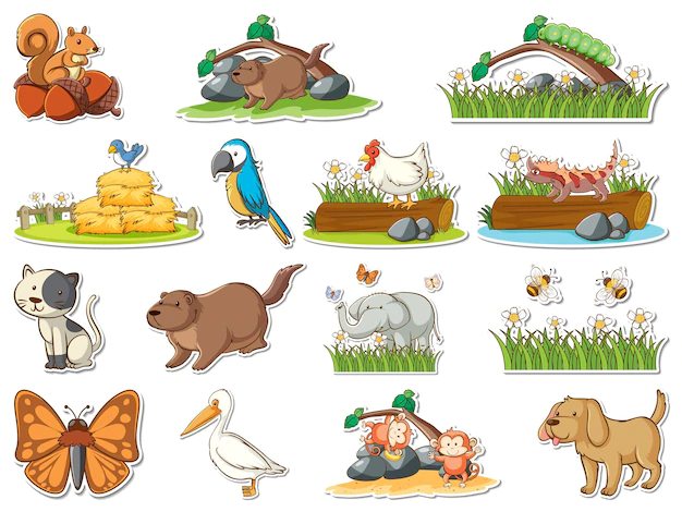 Free Vector | Sticker set of cartoon wild animals