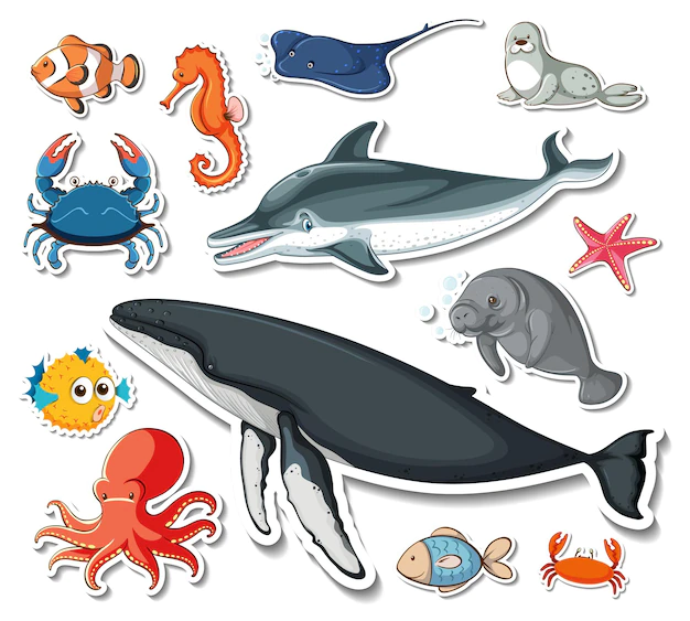 Free Vector | Sticker pack of different sea animals