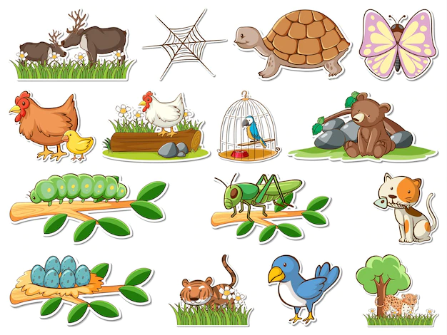 Free Vector | Sticker set of cartoon wild animals