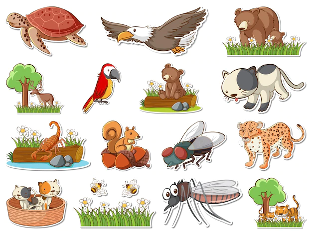 Free Vector | Sticker set of cartoon wild animals