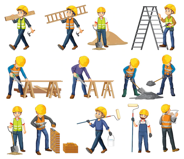 Free Vector | Set of construction site objects and workers