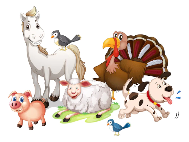 Free Vector | Many farm animals on white background