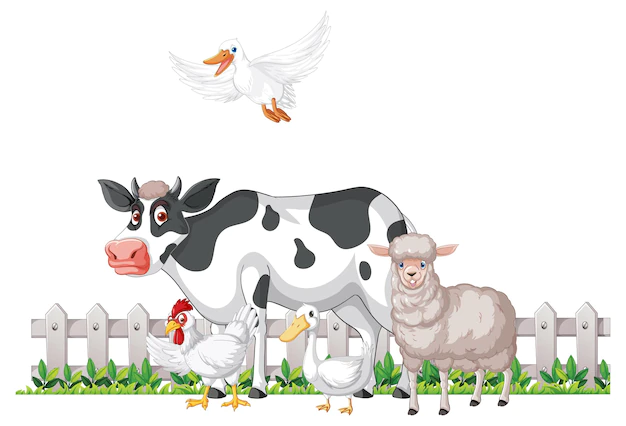 Free Vector | Many farm animals on white background