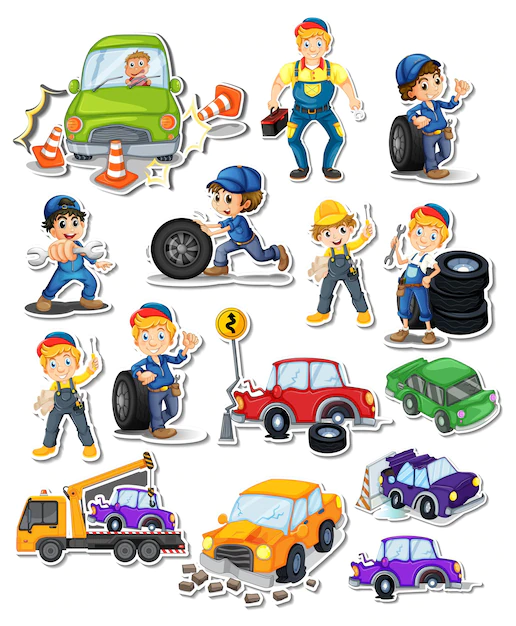 Free Vector | Sticker set of professions characters and objects