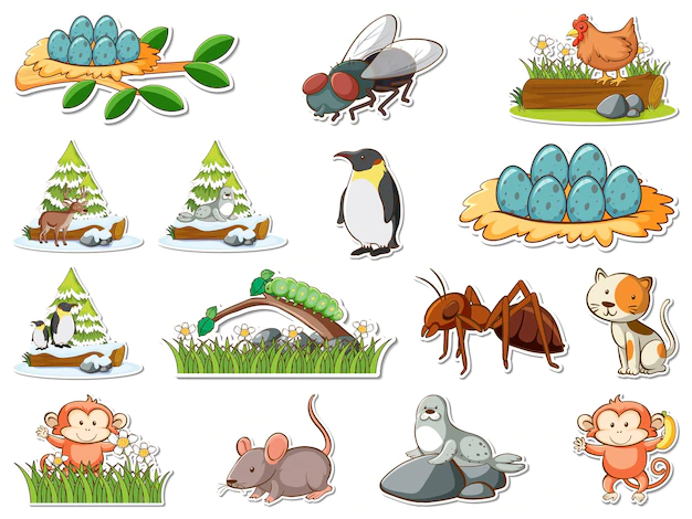 Free Vector | Sticker set of cartoon wild animals