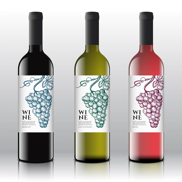 Free Vector | Premium quality red, white and pink wine labels set on the realistic  bottles.