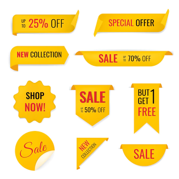 Free Vector | Sale banner sticker, blank vector shopping clipart set