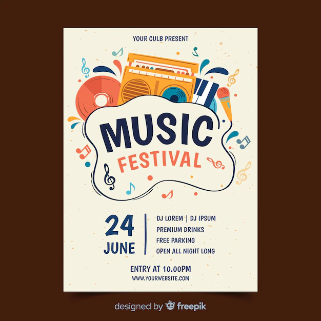 Free Vector | Hand drawn music festival poster template