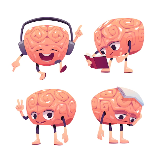 Free Vector | Brain characters, cartoon mascot with funny face