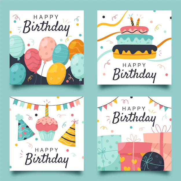 Free Vector | Hand drawn birthday greeting card collection