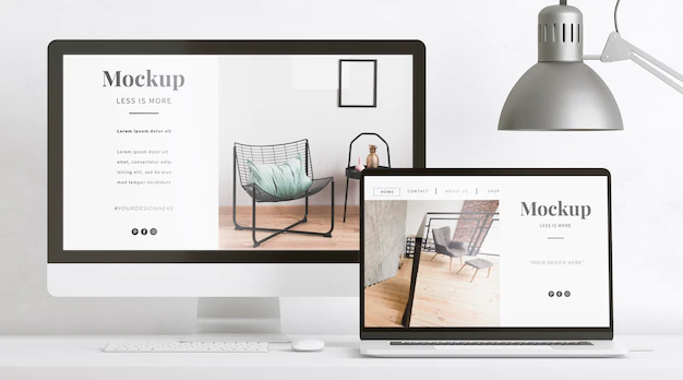 Free PSD | Artist room decorated with website mockup
