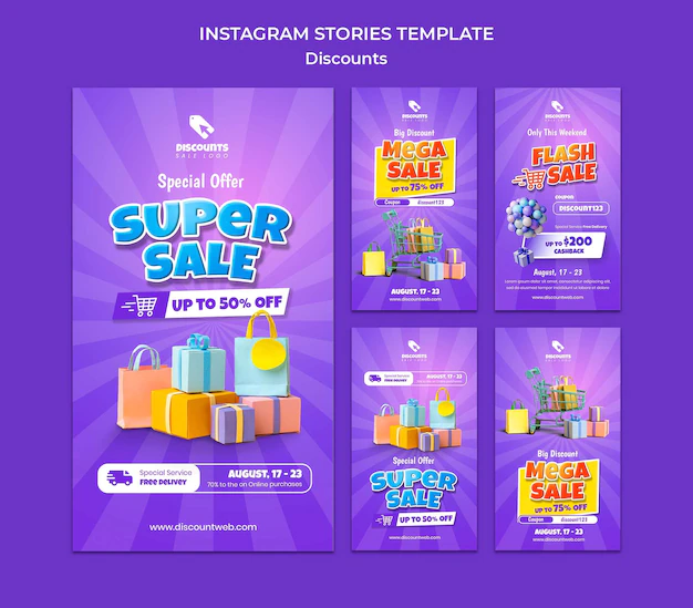 Free PSD | Flat design discount instagram stories template