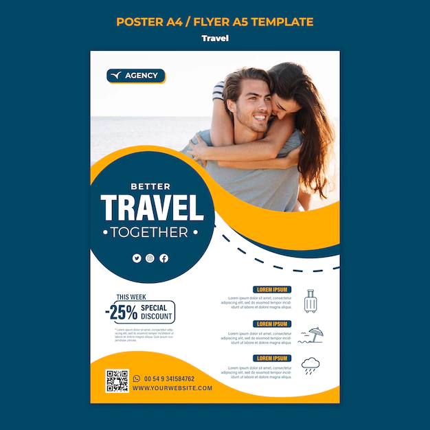 Free PSD | Flat design travel poster or flyer template