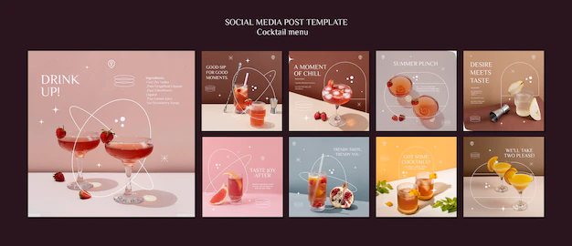 Free PSD | Fruity cocktail menu instagram posts collection