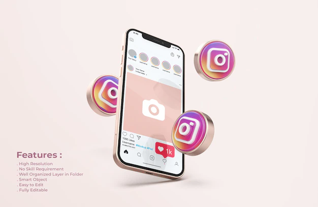 Free PSD | Instagram on rose gold mobile phone mockup