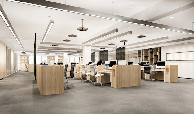 Free Photo | 3d rendering business meeting and working room on office building