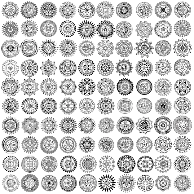 Free Vector | 100 black vector mandala circles