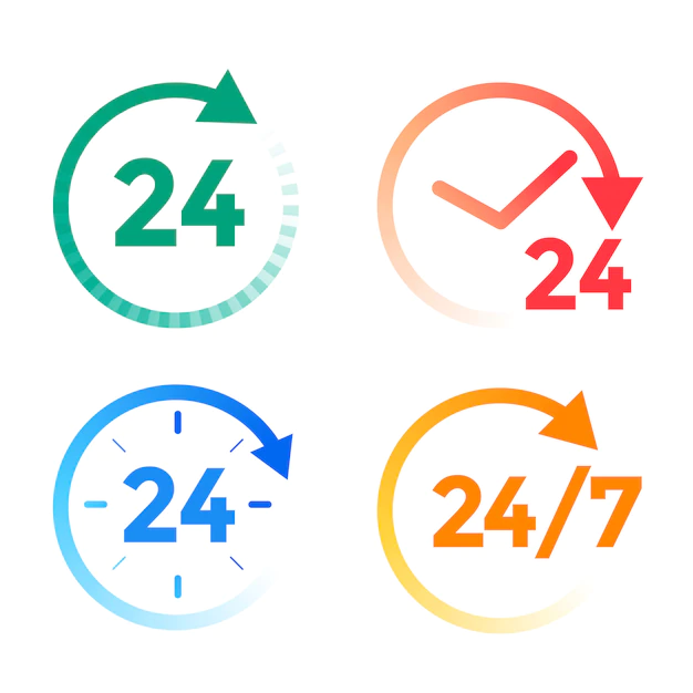 Free Vector | 24 hours a day service icons set