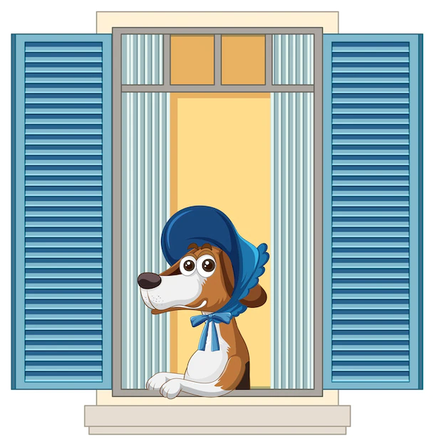 Free Vector | A beagle at the window cartoon