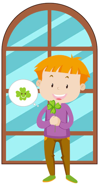Free Vector | A boy holding clover leaf simple cartoon character