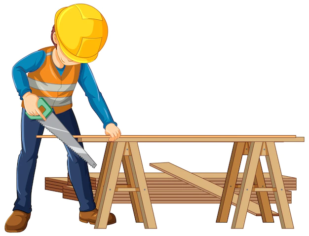 Free Vector | A construction worker cutting wood
